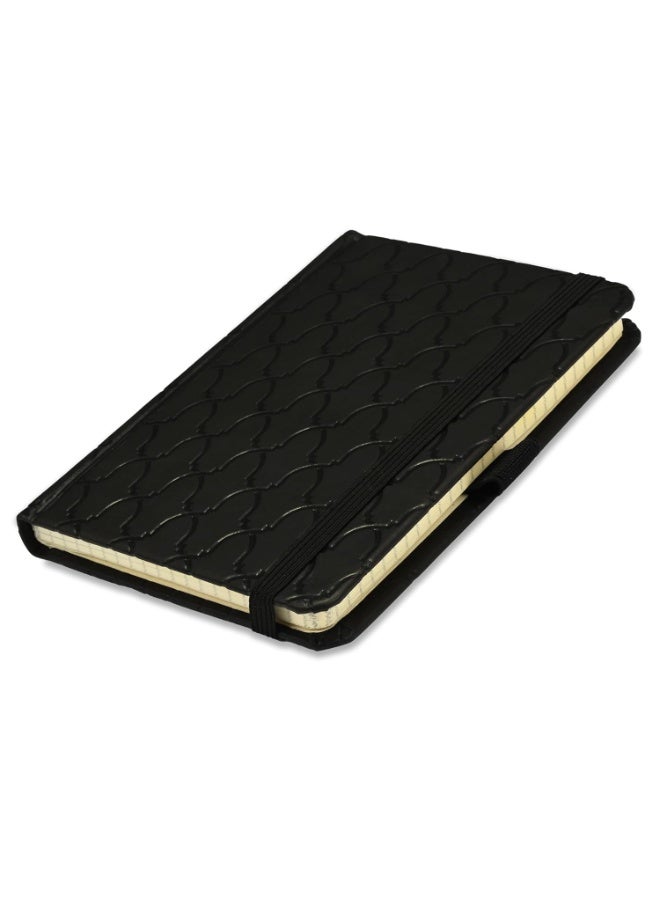 FIS® Executive Notebook, Italian PU Materials, A6 Size(105x148mm), 96 Sheets, 5mm Square Lines, Elastic Band Closure Type, Black Color, Design 1-FSNBEX5MA6BKD1 - Image 1